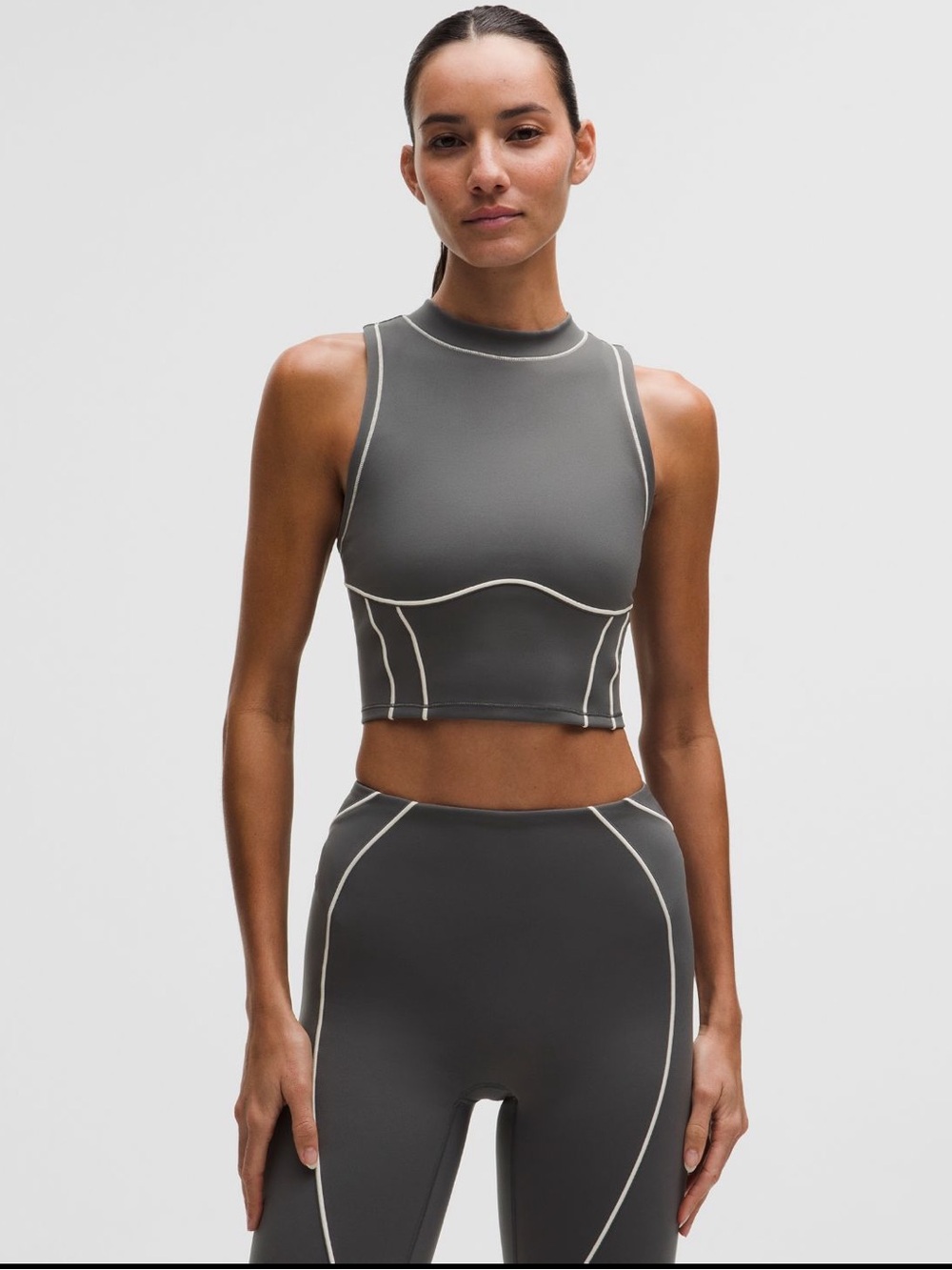 lululemon athletica Charcoal Cropped Tank with Contrast Seams - Medium NWT